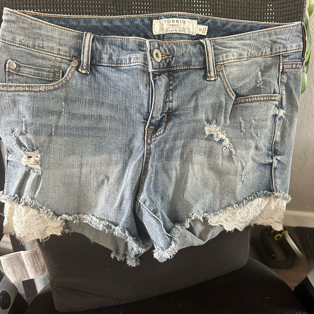 Torrid Light Blue Ripped Jean Shorts